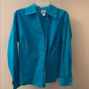 Worthington Stretch Turquoise Button Down Blouse